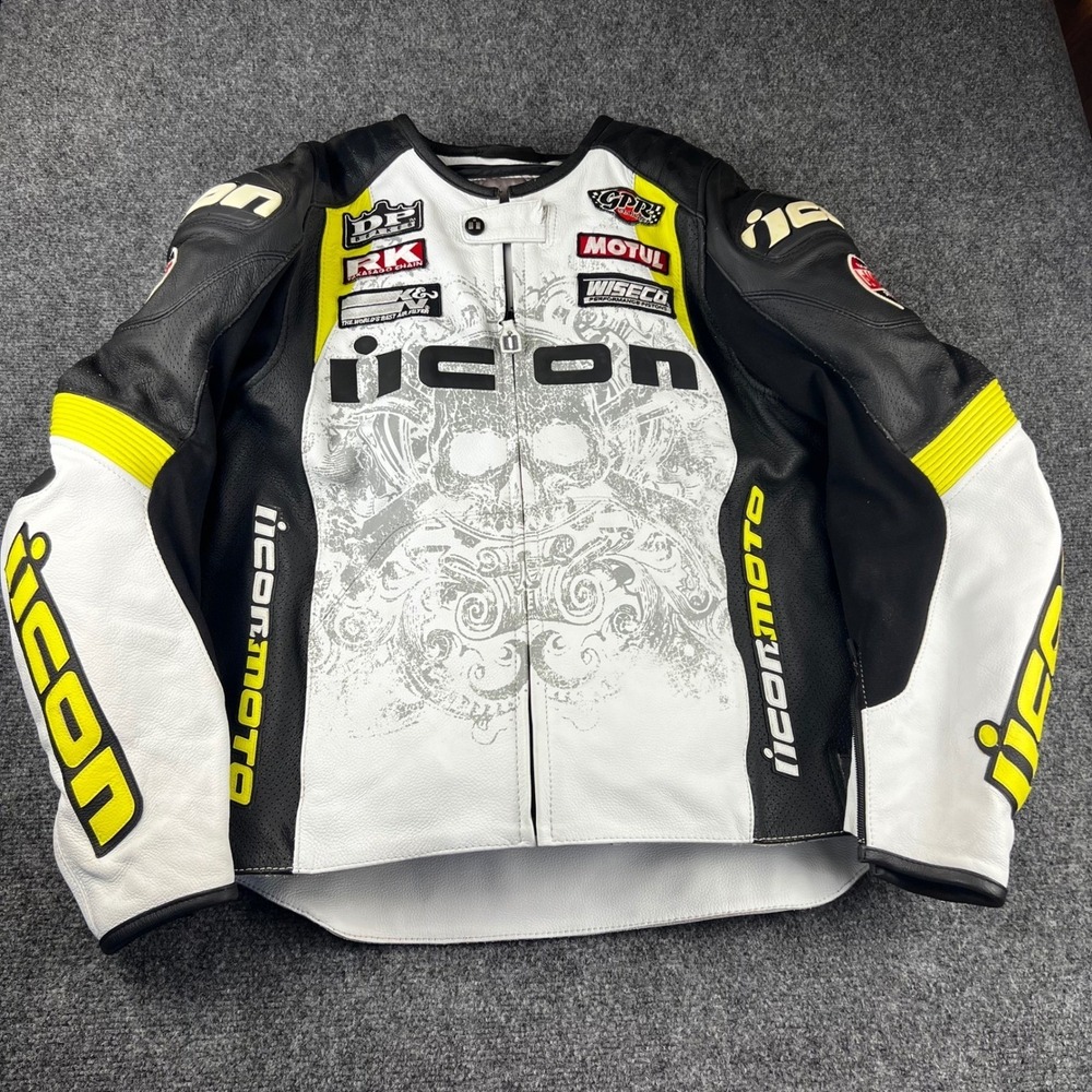 Icon Overlord Prime Hero Motorcycle Jacket White Black Yellow Armor Mens XL